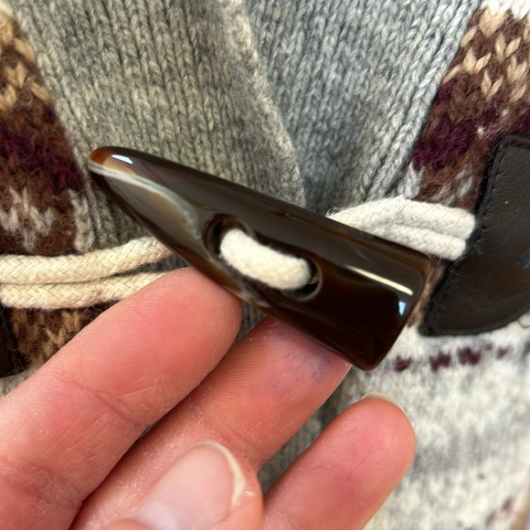 Vintage Eddie Bauer Wool Blend Fair Isle Sweater Cardigan Horn Toggle Gray XL - Picture 8 of 12